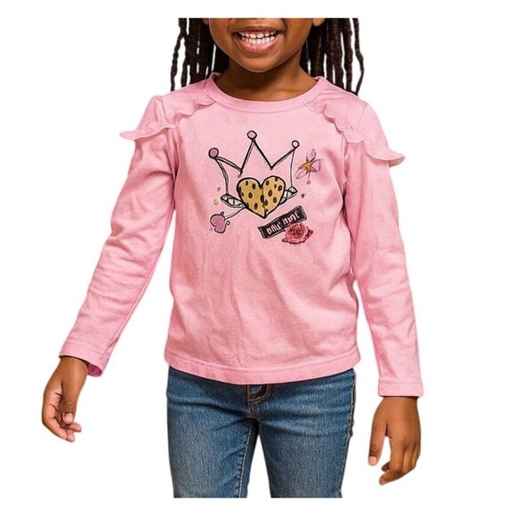365 Kids From Garanimals Other - Pink Long Sleeve Shirt For Girls 5T With Ruffle Sleeves & Crown GRL PWR Design